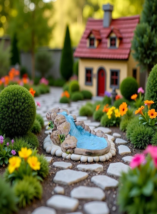 Mozff Blue DIY Miniature Water Pool Fairy Garden Decor - Antique European Manor Style Mini Pond Landscape Ornament for Dollhouse Village and Outdoor Crafts - Image 4